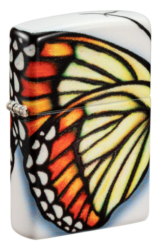 Front shot of ˫ Butterfly Design 540 Color Windproof Lighter standing at a 3/4 angle.